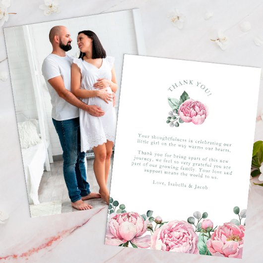 Waterverf Bloemen en Eucalyptus Groen Foto Th Bedankkaart