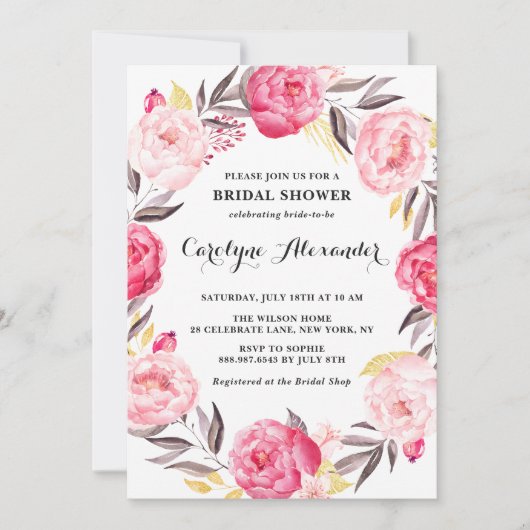 Waterverf bloemen en Faux Gold Foil Vrijgezellenfe Kaart (Voorkant)