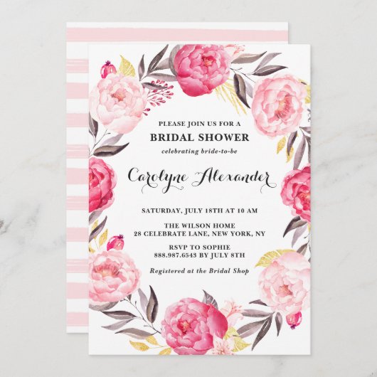 Waterverf bloemen en Faux Gold Foil Vrijgezellenfe Kaart (Voorkant / Achterkant)