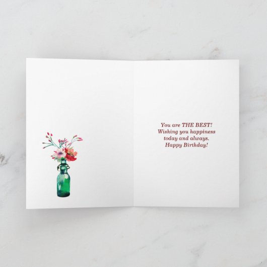 Waterverf Bloemen en Foto Verjaardag Kaart (Binnen)