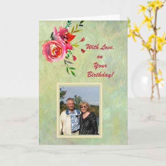 Waterverf Bloemen en Foto Verjaardag Kaart (Gele Bloem)