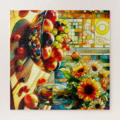 Waterverf bloemen en fruit puzzel (Horizontaal)