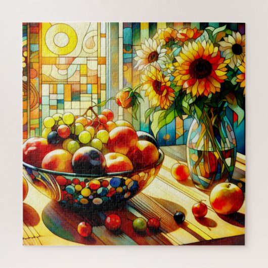 Waterverf bloemen en fruit puzzel (Verticaal)