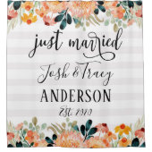 Waterverf bloemen en gestreept net getrouwd douchegordijn (Voorkant)