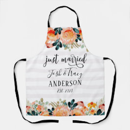 Waterverf bloemen en gestreept net getrouwd schort