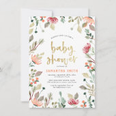 Waterverf bloemen en gouden Baby shower Kaart (Voorkant)