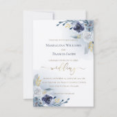 waterverf bloemen en gouden details bruiloft kaart (Voorkant)