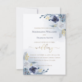 waterverf bloemen en gouden details bruiloft kaart