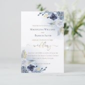 waterverf bloemen en gouden details bruiloft kaart (Staand voorkant)