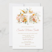 Waterverf bloemen en gouden doop uitnodiging (Voorkant)