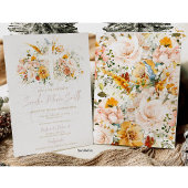 Waterverf bloemen en gouden doop uitnodiging