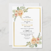 Waterverf bloemen en gouden lijst bloemenbruiloft kaart (Voorkant)