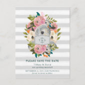 Waterverf Bloemen en Grijze Strepen Bewaar de Datu Aankondigingskaart (Voorkant)