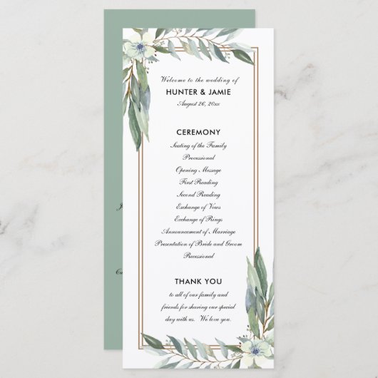 Waterverf Bloemen en Groenen, Dubbelzijdig Huwelij Programmakaart (Voorkant / Achterkant)