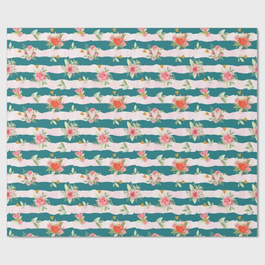 Waterverf bloemen en hart cadeaupapier (Vlak)