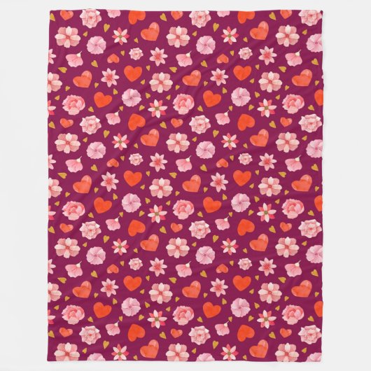 Waterverf bloemen en hart fleece deken (Voorkant)