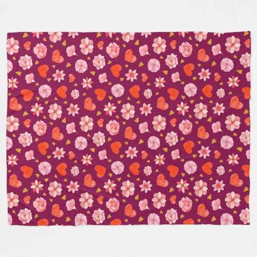 Waterverf bloemen en hart fleece deken (Voorkant (Horizontaal))