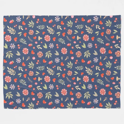 Waterverf bloemen en hart fleece deken (Voorkant (Horizontaal))