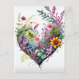  waterverf bloemen en hartliefdeskaart briefkaart