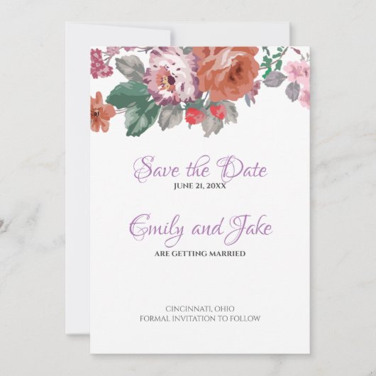 Waterverf bloemen en knoppen save the date (Voorkant)