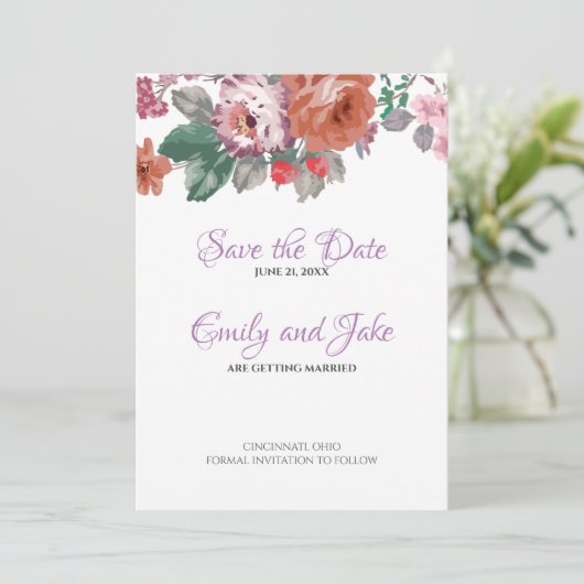 Waterverf bloemen en knoppen save the date (Staand voorkant)