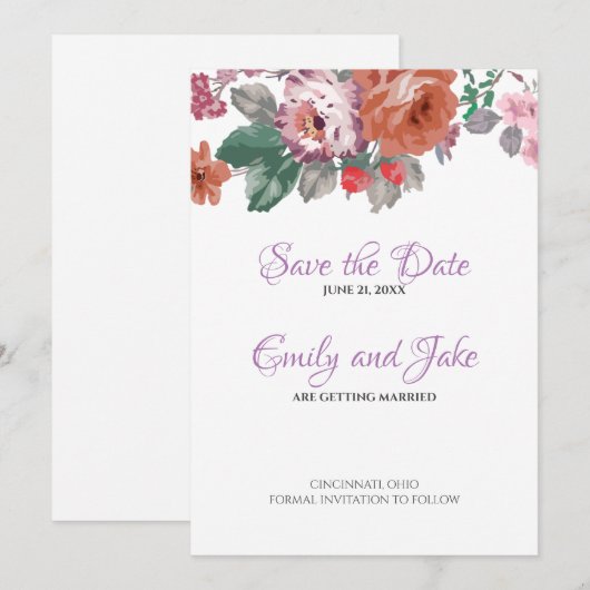 Waterverf bloemen en knoppen save the date (Voorkant / Achterkant)