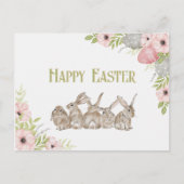  Waterverf bloemen en konijnenPasen Feestdagenkaart (Voorkant)