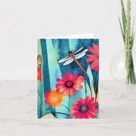 Waterverf bloemen en libel aanpasbaar kaart