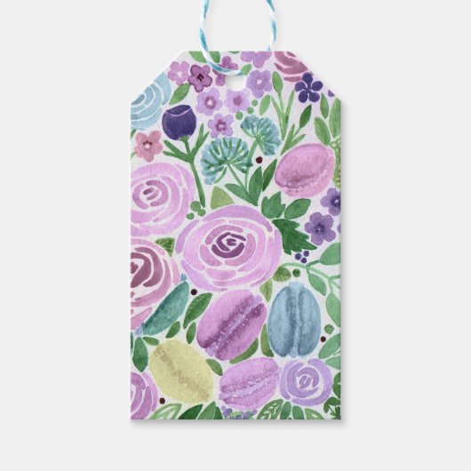 Waterverf, bloemen en macaroons cadeaulabel (Voorkant)