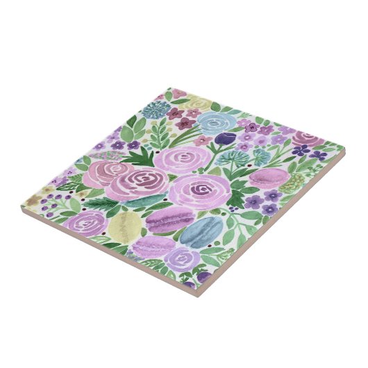 Waterverf, bloemen en macaroons tegeltje (Zijkant)