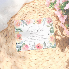 Waterverf bloemen en olievlek eerste Heilige Commu Uitnodiging Briefkaart