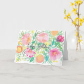 Waterverf bloemen en perziken Happy Birthday Kaart (Gele Bloem)