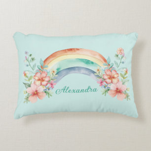  Waterverf bloemen en regenboog Accent Kussen