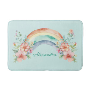 Waterverf bloemen en regenboog Badmat