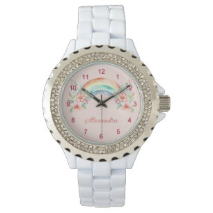  Waterverf bloemen en regenboog Horloge