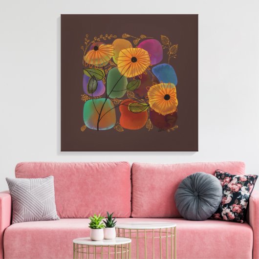 Waterverf bloemen en Rocks die u aanpast Canvas Afdruk (Insitu (Woonkamer))