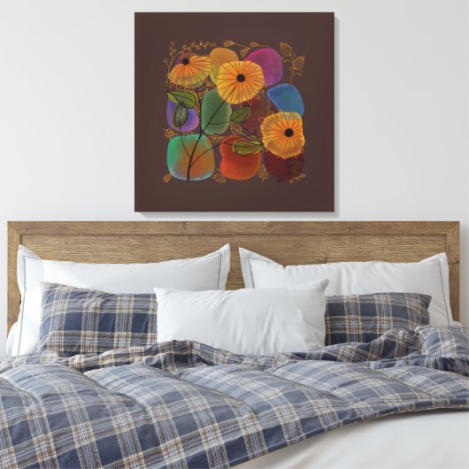 Waterverf bloemen en Rocks die u aanpast Canvas Afdruk (Insitu (Slaapkamer))