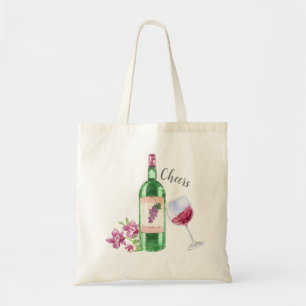 Waterverf Bloemen en Rode Wijn Design Tote Bag
