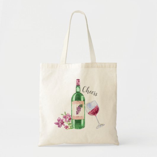 Waterverf Bloemen en Rode Wijn Design Tote Bag (Voorkant)