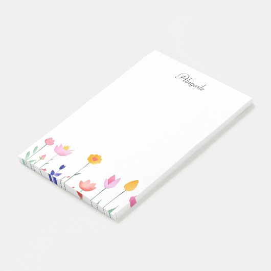 Waterverf Bloemen en Script Naam Post-it® Notes (Schuin)