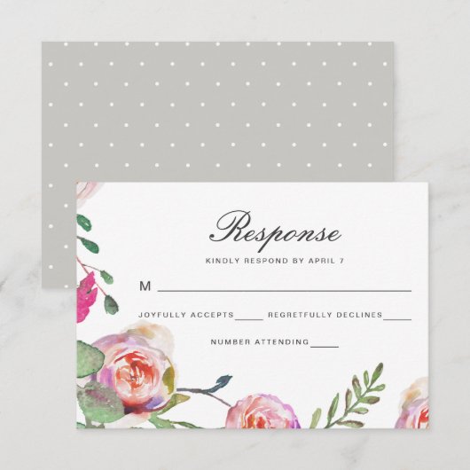 Waterverf Bloemen en Stippen Trouwen Rsvp Kaart (Voorkant / Achterkant)