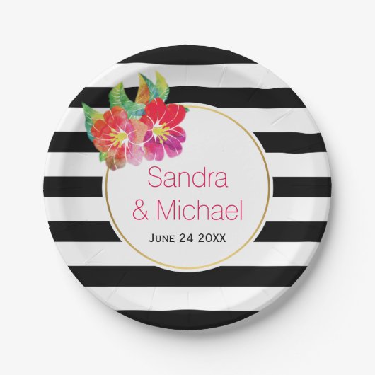 Waterverf bloemen en strepen voor bloemperzuren papieren bordje (Voorkant)