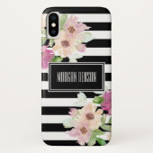 Waterverf bloemen en strips Case-Mate iPhone case (Achterkant)