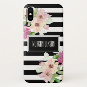 Waterverf bloemen en strips iPhone x hoesje