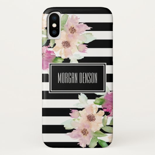 Waterverf bloemen en strips Case-Mate iPhone case (Achterkant)