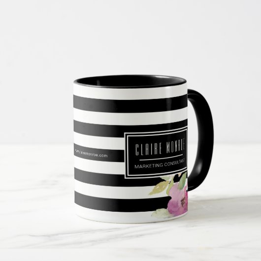 Waterverf bloemen en strips mok (Voorkant rechts)