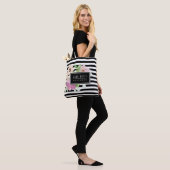 Waterverf bloemen en strips tote bag (Op model)