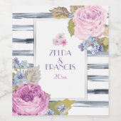 Waterverf bloemen en strips wijn etiket (Enkel label)