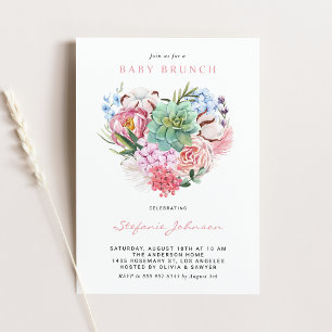 Waterverf bloemen en Succulent Heart Baby Brunch Kaart