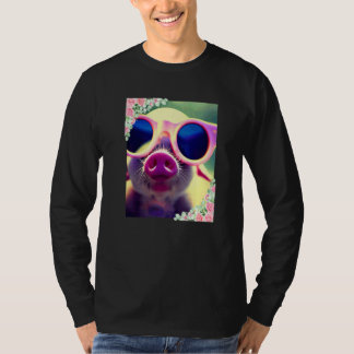Waterverf bloemen en varken met zonnebril Schattig T-shirt